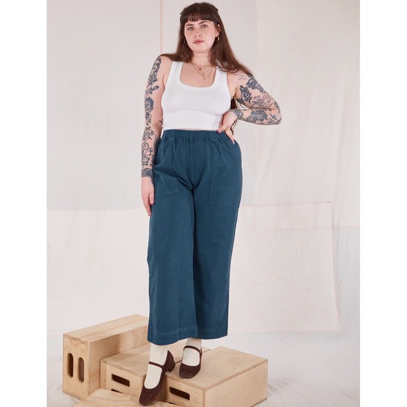 Big Bud Press Action Pants Lagoon Cotton Wide Leg Elastic Waist Mens Womens M - Picture 1 of 9